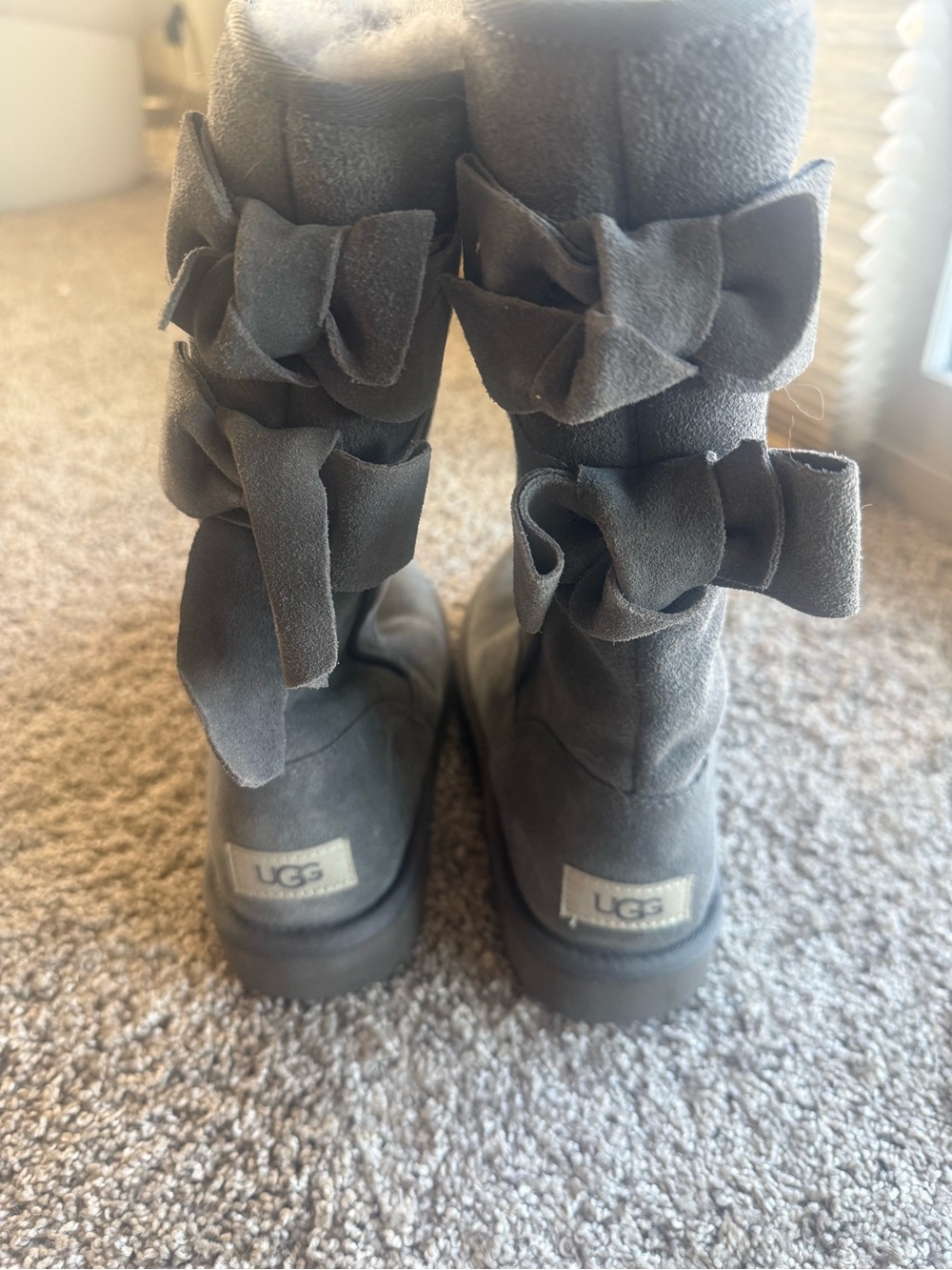 UGG Women’s Gray Bow-Back Suede Tall Boots